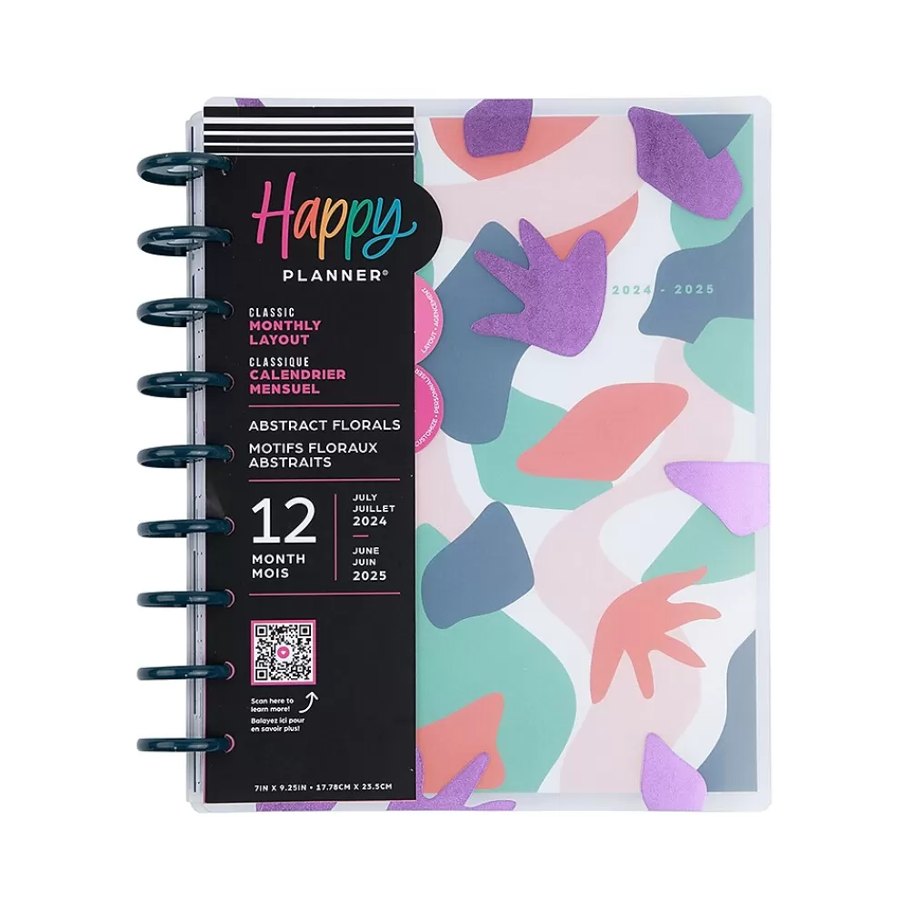 The Happy Planner Academic Planners<2024-2025 Abstract Florals 7" x 9.25" Academic Monthly Planner, Plastic Cover, Multicolor (PPCD12-473)
