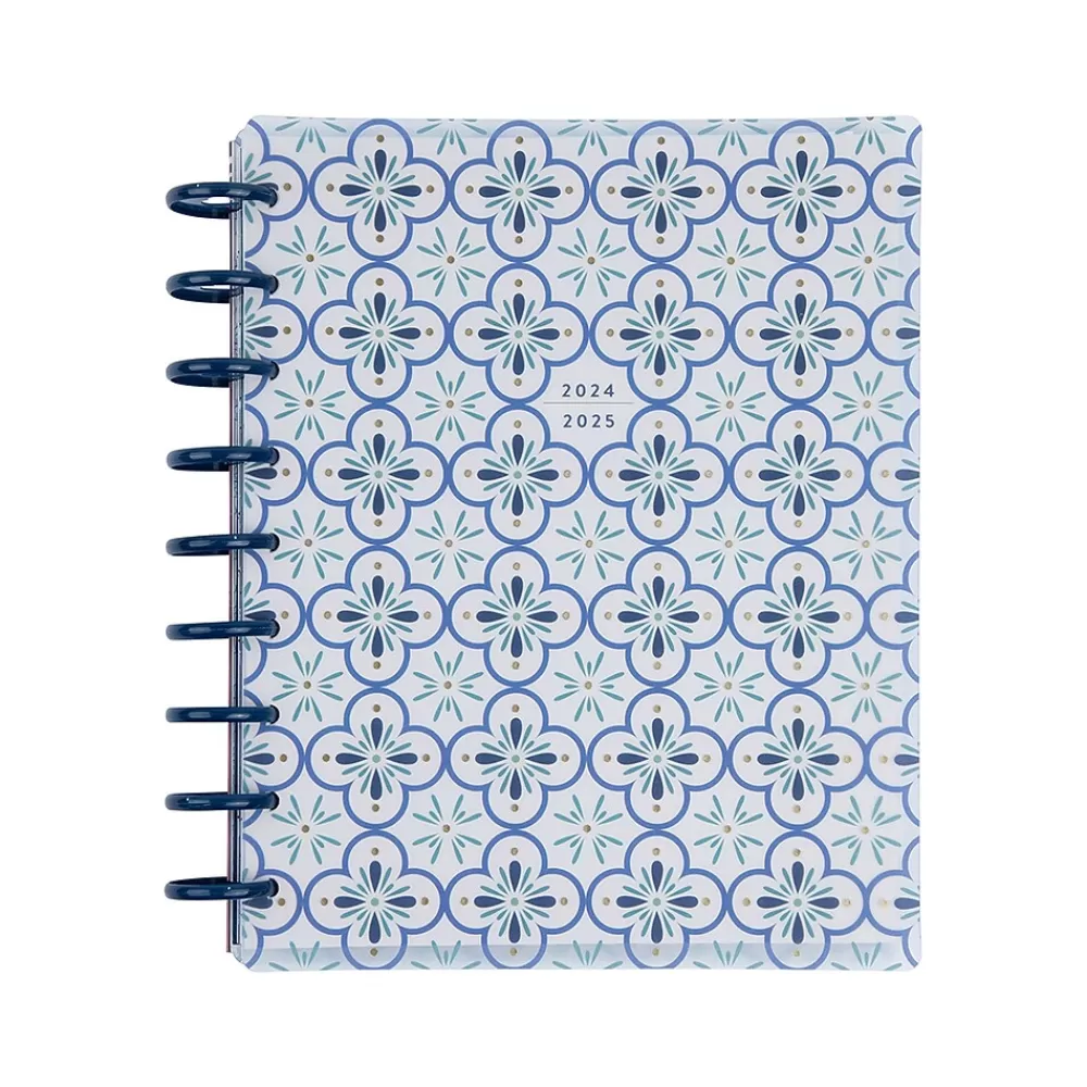 The Happy Planner Academic Planners<2024-2025 Exotic Borders 7" x 9.25" Academic Weekly & Monthly Planner, Plastic Cover, White/Blue