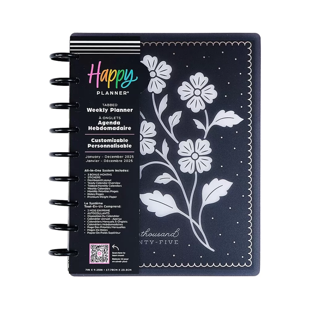 The Happy Planner 2025 Planners<2025 Ink & Ivy 7" x 9.25" Weekly & Monthly Planner, Plastic Cover, Black/White (PPCD12-566)
