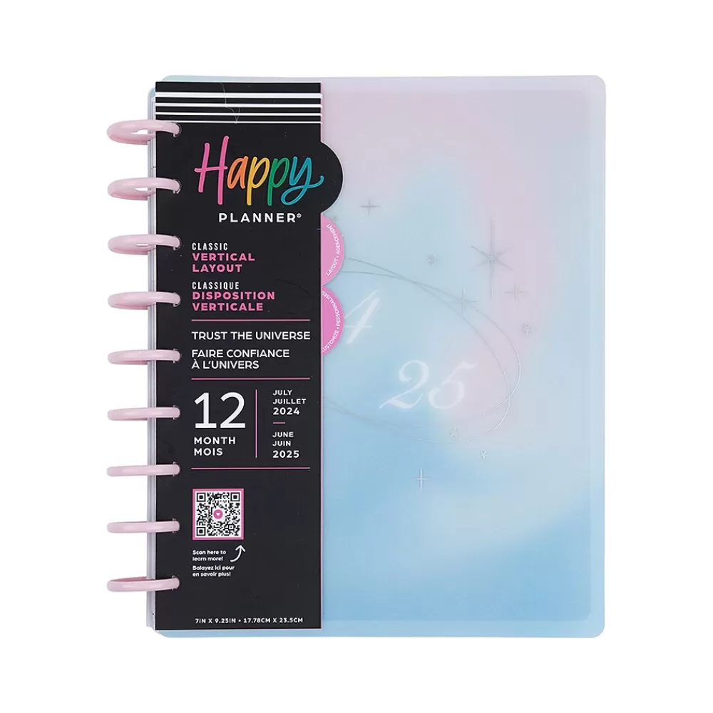 The Happy Planner Academic Planners<2024-2025 Trust the Universe 7" x 9.25" Academic Weekly & Monthly Planner, Plastic Cover, Blue/Pink