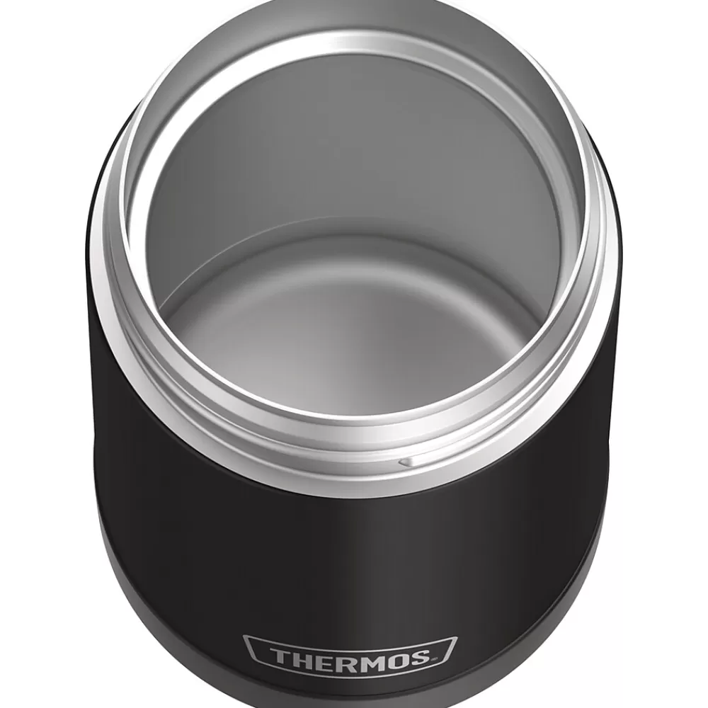Thermos Lunch Totes & Water Bottles<FUNtainer Stainless Steel Vacuum-Insulated Food Jar with Folding Spoon, 16-Oz., Black Matte (F31101BK6)