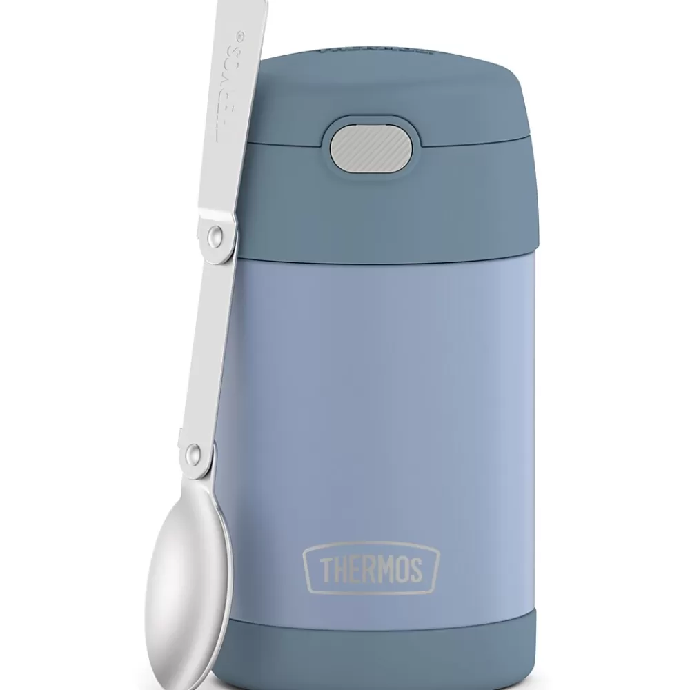 Thermos Lunch Totes & Water Bottles<16-Ounce FUNtainer Vacuum-Insulated Stainless Steel Food Jar with Folding Spoon, Denim Blue (F31101DB6)