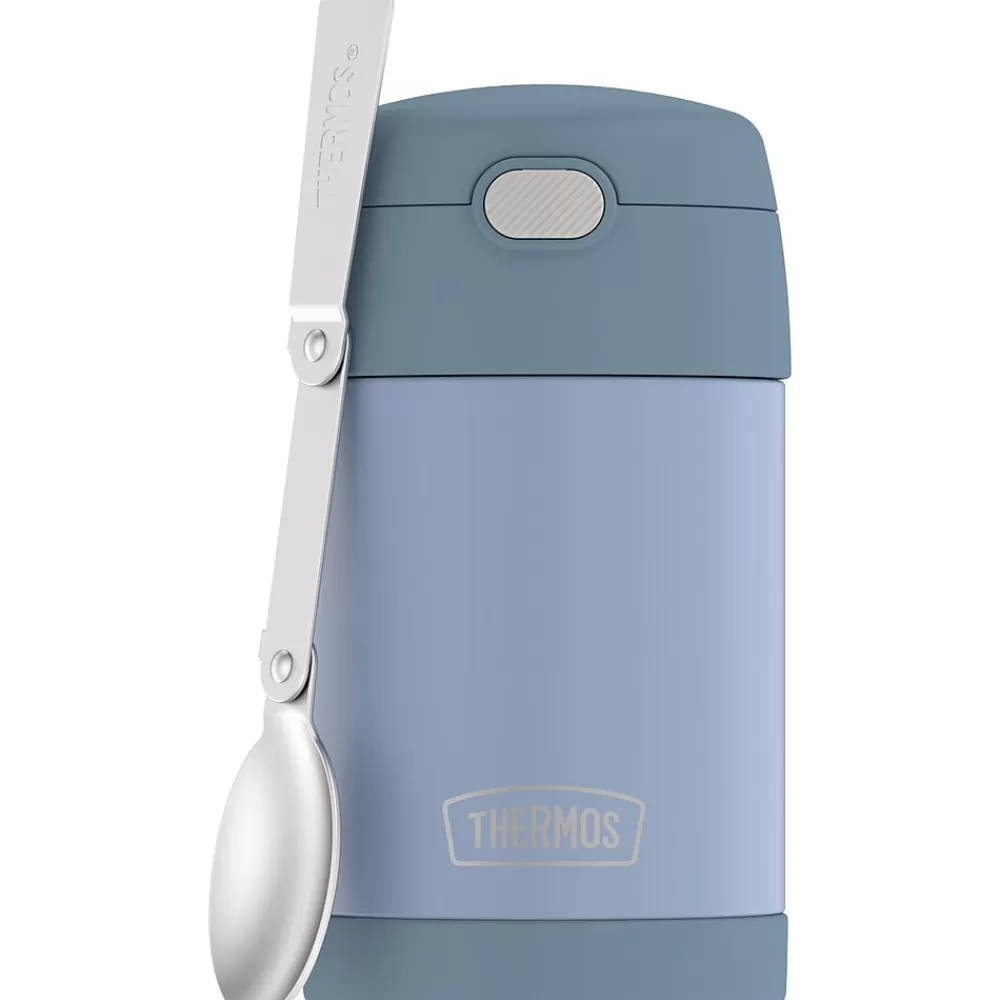 Thermos Lunch Totes & Water Bottles<16-Ounce FUNtainer Vacuum-Insulated Stainless Steel Food Jar with Folding Spoon, Denim Blue (F31101DB6)
