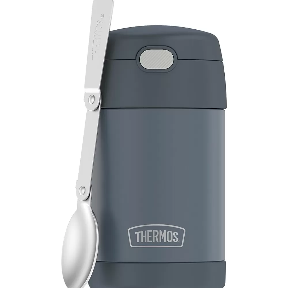 Thermos Lunch Totes & Water Bottles<16-Ounce FUNtainer Vacuum-Insulated Stainless Steel Food Jar with Folding Spoon, Stone Slate (F31101SL6)
