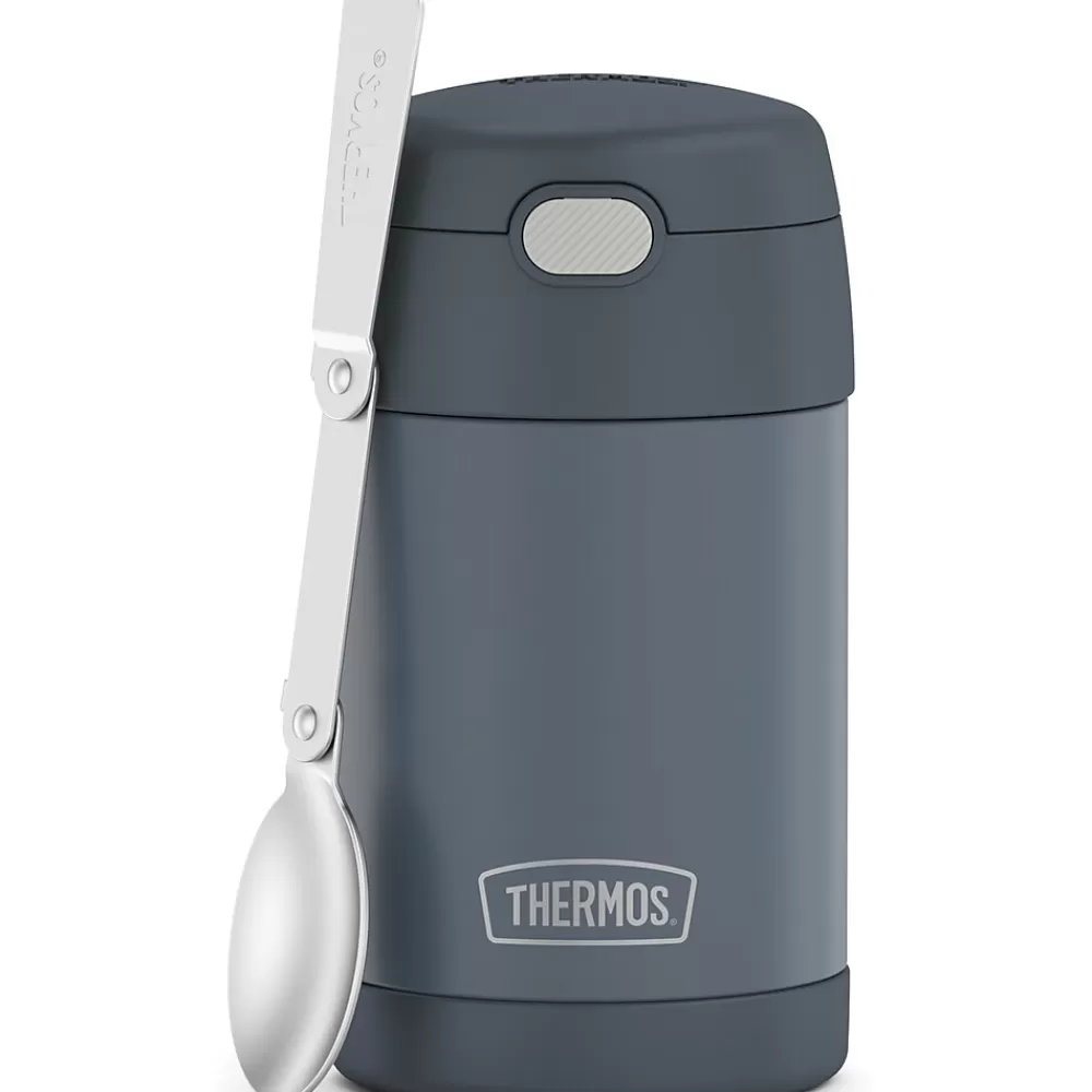 Thermos Lunch Totes & Water Bottles<16-Ounce FUNtainer Vacuum-Insulated Stainless Steel Food Jar with Folding Spoon, Stone Slate (F31101SL6)