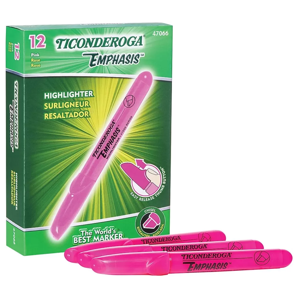 Ticonderoga Highlighters<Emphasis Fluorescent Highlighter, Chisel Tip, Pink (X47066)