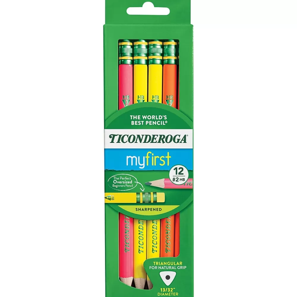 Ticonderoga Pencils<My First Tri-Write Wood-Cased Pencils, Neon Assorted, 12/Pack, 2 Packs/Bundle (DIX13012-2)