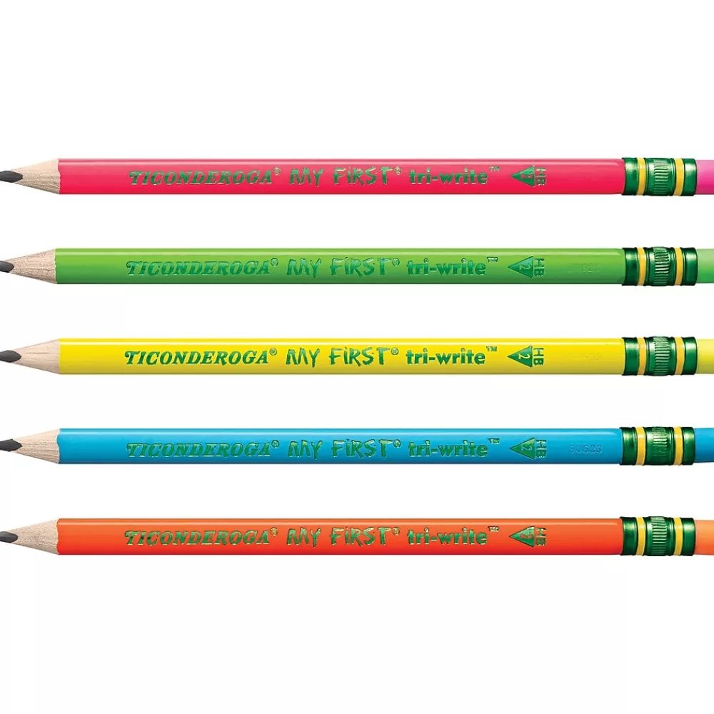 Ticonderoga Pencils<My First Tri-Write Wood-Cased Pencils, Neon Assorted, 12/Pack, 2 Packs/Bundle (DIX13012-2)