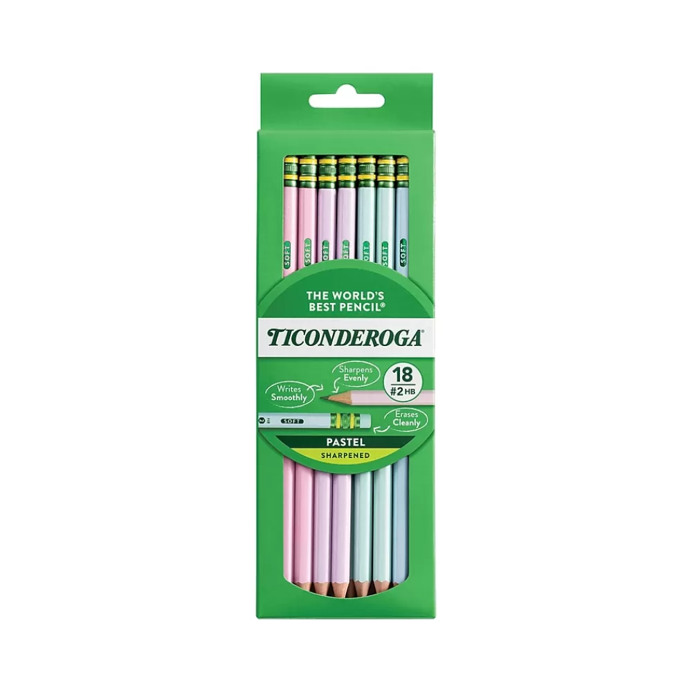 Ticonderoga Pencils<Pre-Sharpened Wooden Pastel Pencils, 2.2mm, #2 Soft Lead, 18/Pack (X13718)