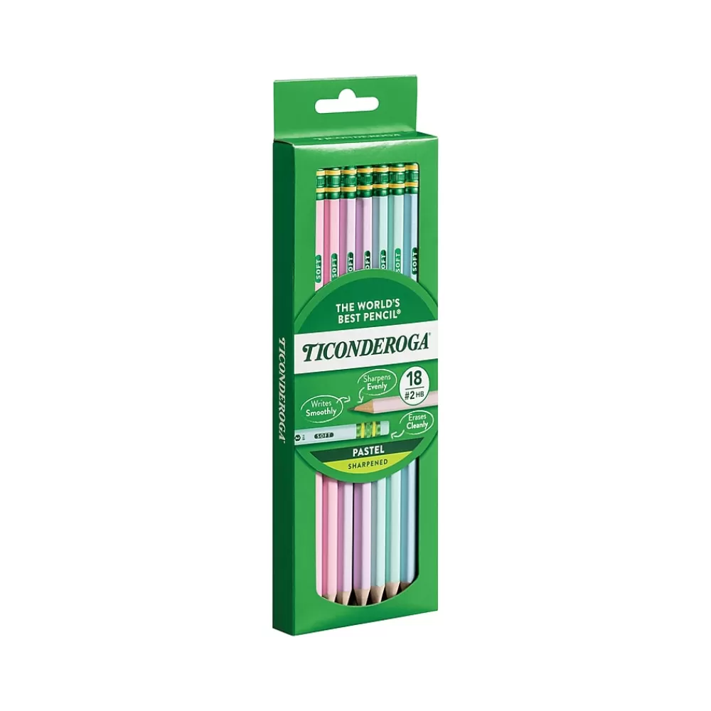 Ticonderoga Pencils<Pre-Sharpened Wooden Pastel Pencils, 2.2mm, #2 Soft Lead, 18/Pack (X13718)