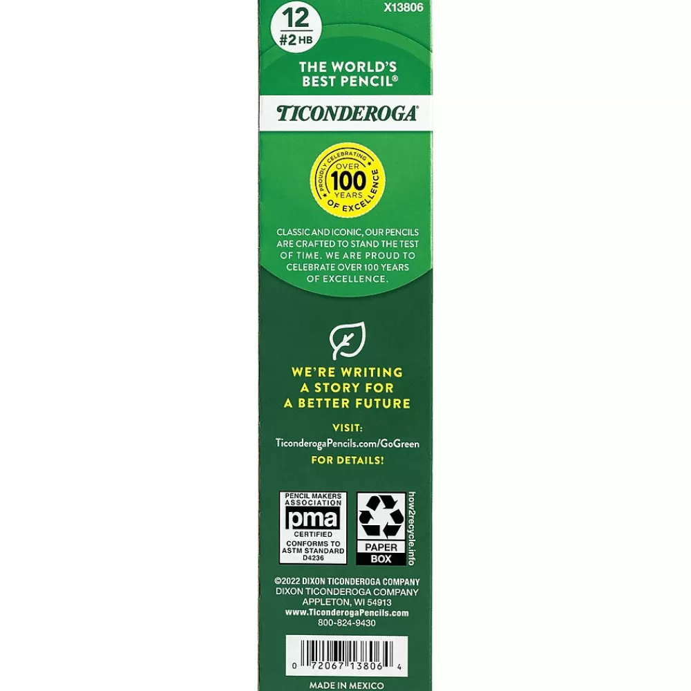 Ticonderoga Pencils<Pre-Sharpened Wooden Pencil, 2.2mm, #2 Soft Lead, Dozen (X13806X)