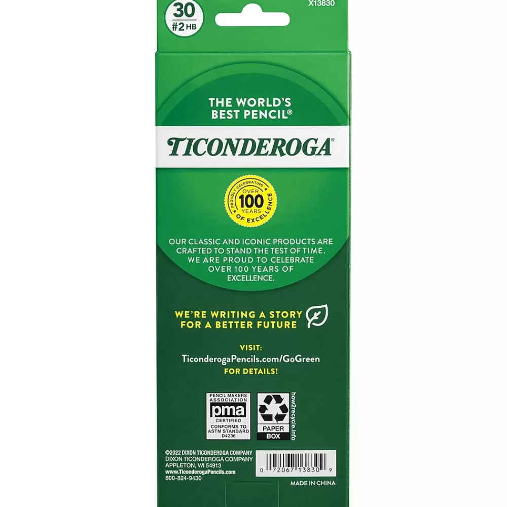 Ticonderoga Pencils<Pre-Sharpened Wooden Pencil, 2.2mm, #2 Soft Lead, 30/Pack (X13830X)