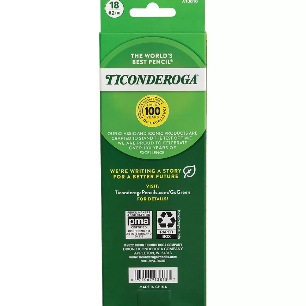 Ticonderoga Pencils<The World's Best Pencil Pre-Sharpened Wooden Pencil, 2.2mm, #2 Soft Lead, 18/Pack (X13818X)