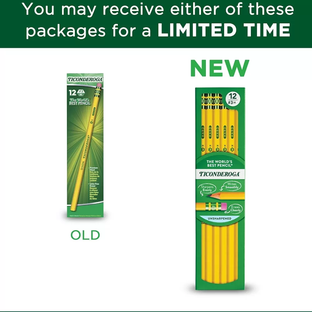 Ticonderoga Pencils<The World's Best Pencil Wooden Pencil, 2.2mm, #3 Hard Lead, Dozen (X13883X)