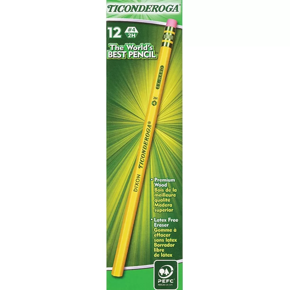 Ticonderoga Pencils<Woodcase Pencil, 2H, No. 4, Yellow Barrel, 12/Pack