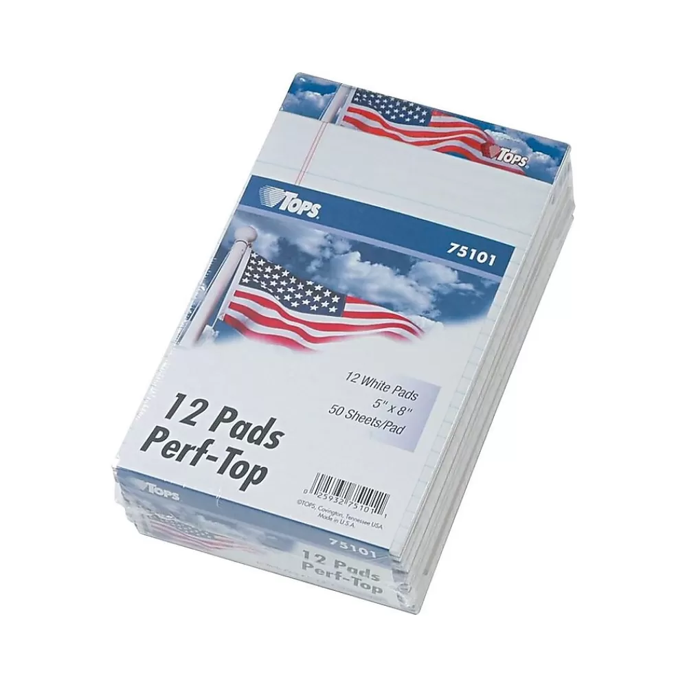 TOPS Notepads<American Pride Notepads, 5" x 8", Narrow Ruled, White, 50 Sheets/Pad, 12 Pads/Pack (TOP 75101)