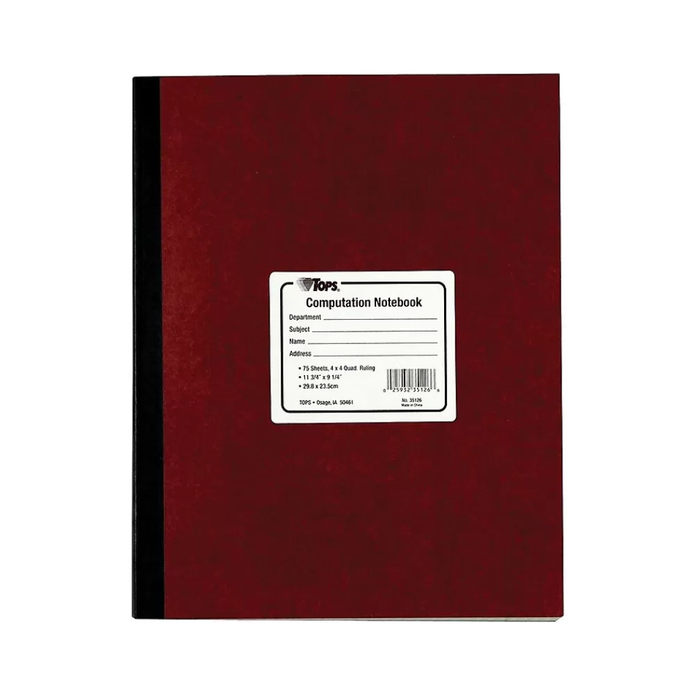 TOPS Notebooks<Computation Notebooks, 9.5" x 11.75", Quad, 75 Sheets, Red (35126)