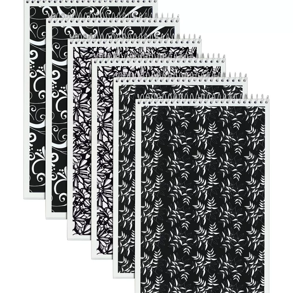 TOPS Notepads<Designer Steno Pads, 6" x 9", Gregg Ruled, Black/White, 80 Sheets/Pad, 6 Pads/Pack (80230)