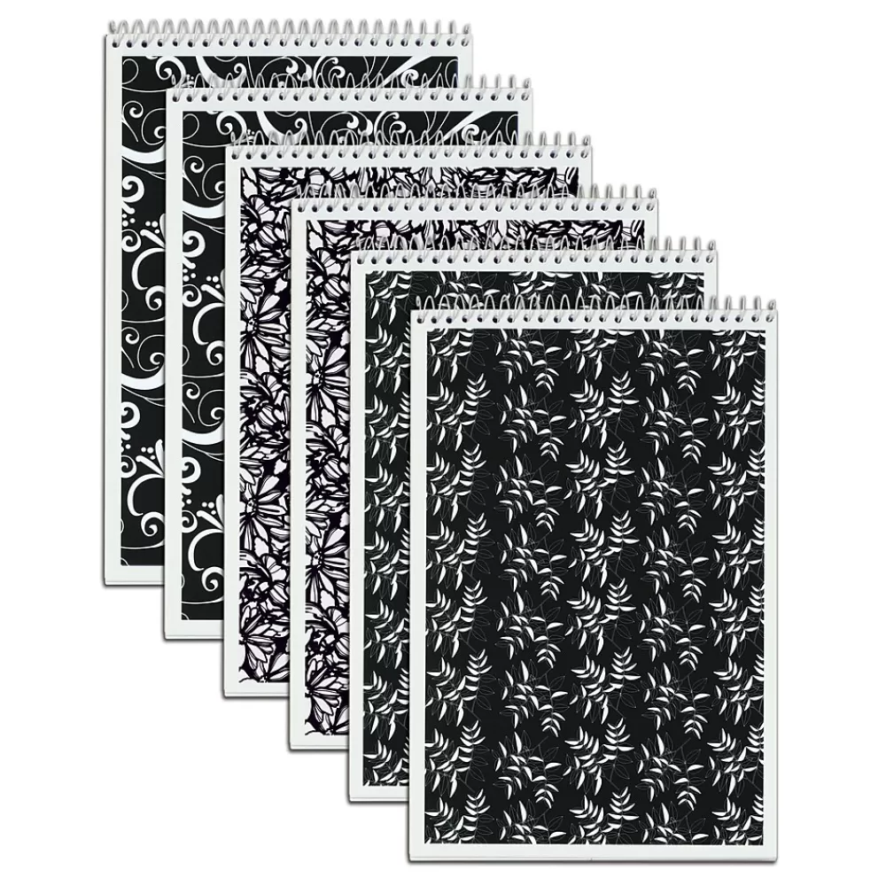 TOPS Notepads<Designer Steno Pads, 6" x 9", Gregg Ruled, Black/White, 80 Sheets/Pad, 6 Pads/Pack (80230)