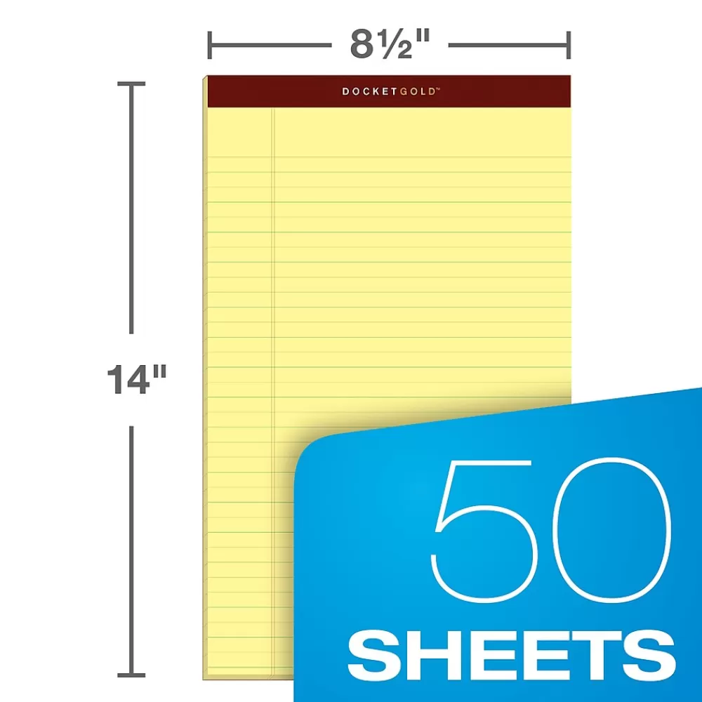 TOPS Notepads<Docket Gold Notepads, 8.5" x 14", Canary, 50 Sheets/Pad, 12 Pads/Pack (63980)