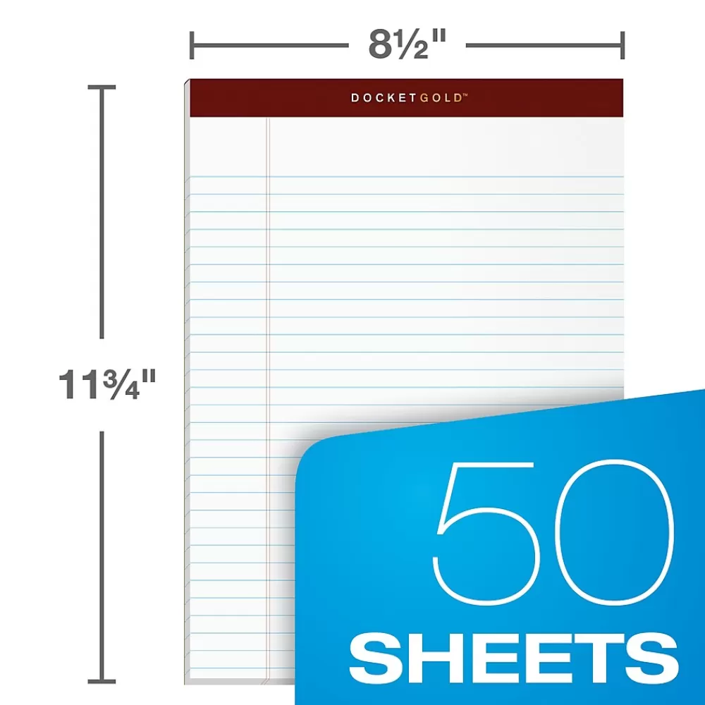 TOPS Notepads<Docket Gold Notepads, 8.5" x 11.75", White, 50 Sheets/Pad, Dozen (63960)