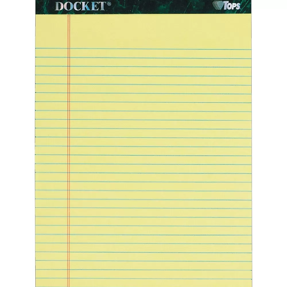 TOPS Notepads<Docket Notepad, 8.5" x 11.75", Wide Ruled, Canary, 50 Sheets/Pad, 6 Pads/Pack (TOP63406)