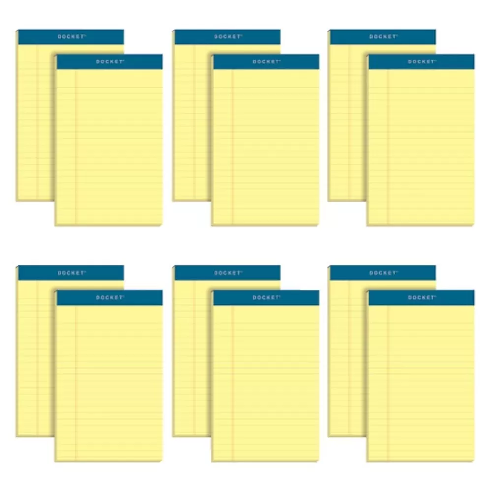 TOPS Notepads<Docket Notepads, 5" x 8", Narrow Ruled, Canary, 50 Sheets/Pad, 12 Pads/Pack (TOP 63350)
