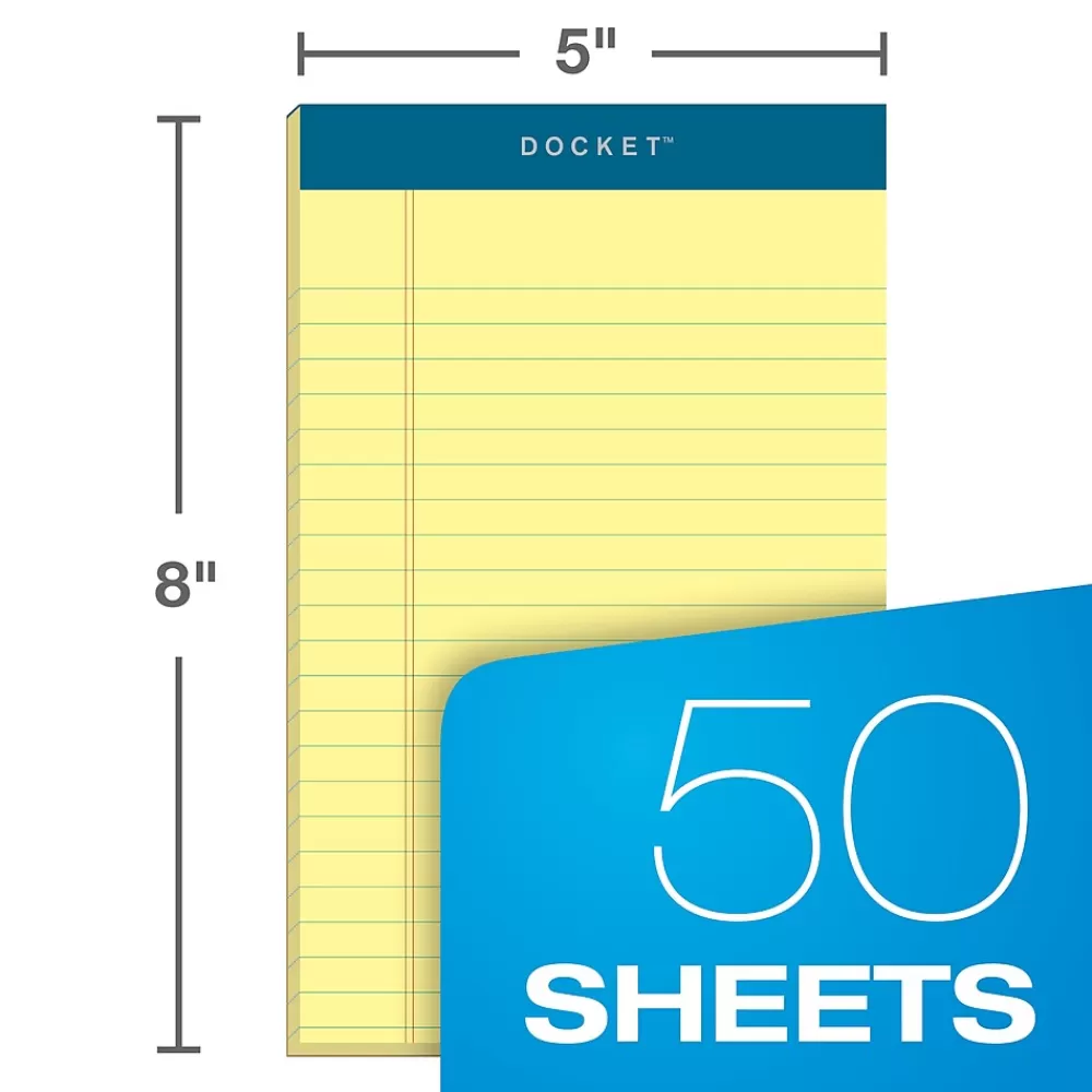 TOPS Notepads<Docket Notepads, 5" x 8", Narrow Ruled, Canary, 50 Sheets/Pad, 12 Pads/Pack (TOP 63350)