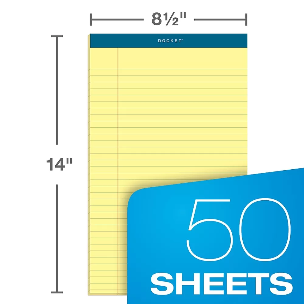 TOPS Notepads<Docket Notepads, 8.5" x 14", Wide, Canary, 50 Sheets/Pad, 12 Pads/Pack (TOP 63580)