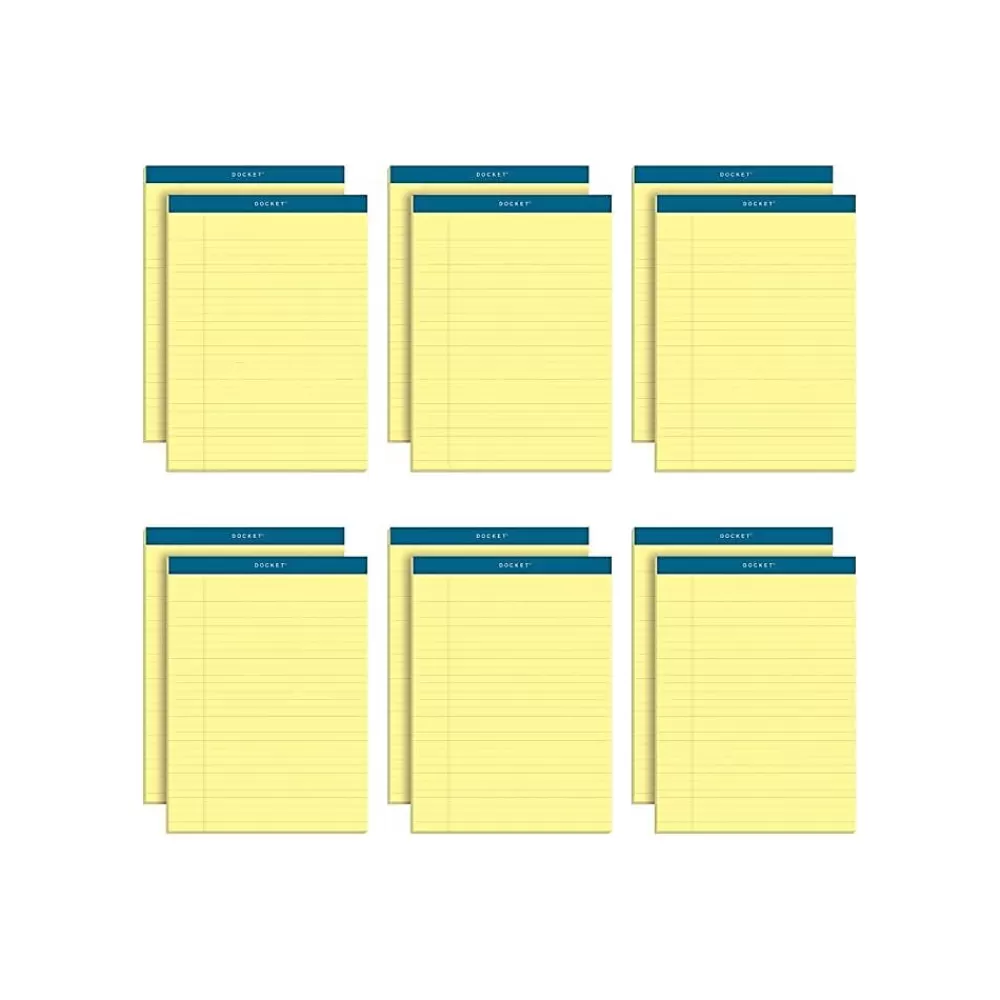 TOPS Notepads<Docket Notepads, 8.5" x 11.75", Wide Ruled, Canary, 50 Sheets/Pad, 12 Pads/Pack (TOP63400)
