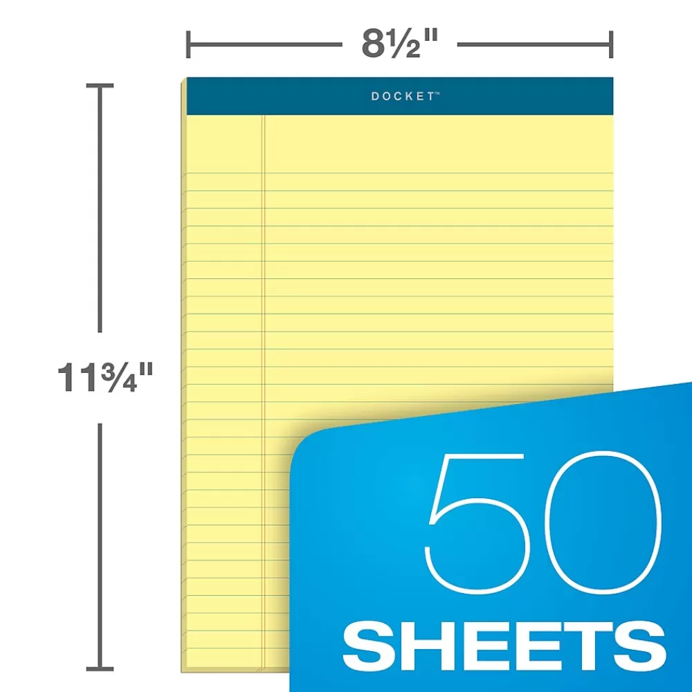 TOPS Notepads<Docket Notepads, 8.5" x 11.75", Wide Ruled, Canary, 50 Sheets/Pad, 12 Pads/Pack (TOP63400)