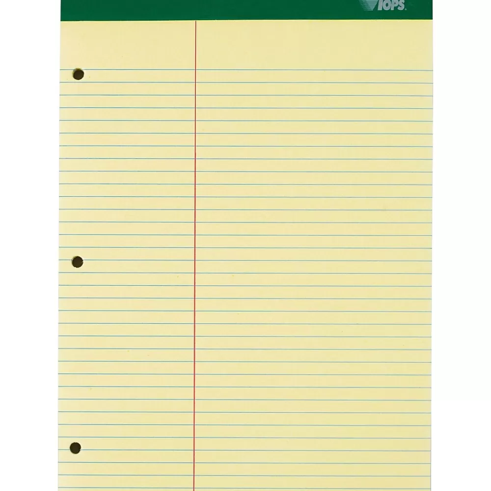 TOPS Notepads<Double Docket Writing Tablet, 8-1/2" x 11-3/4", Law Ruled, Canary, 100 Sheets/Pad (63394)