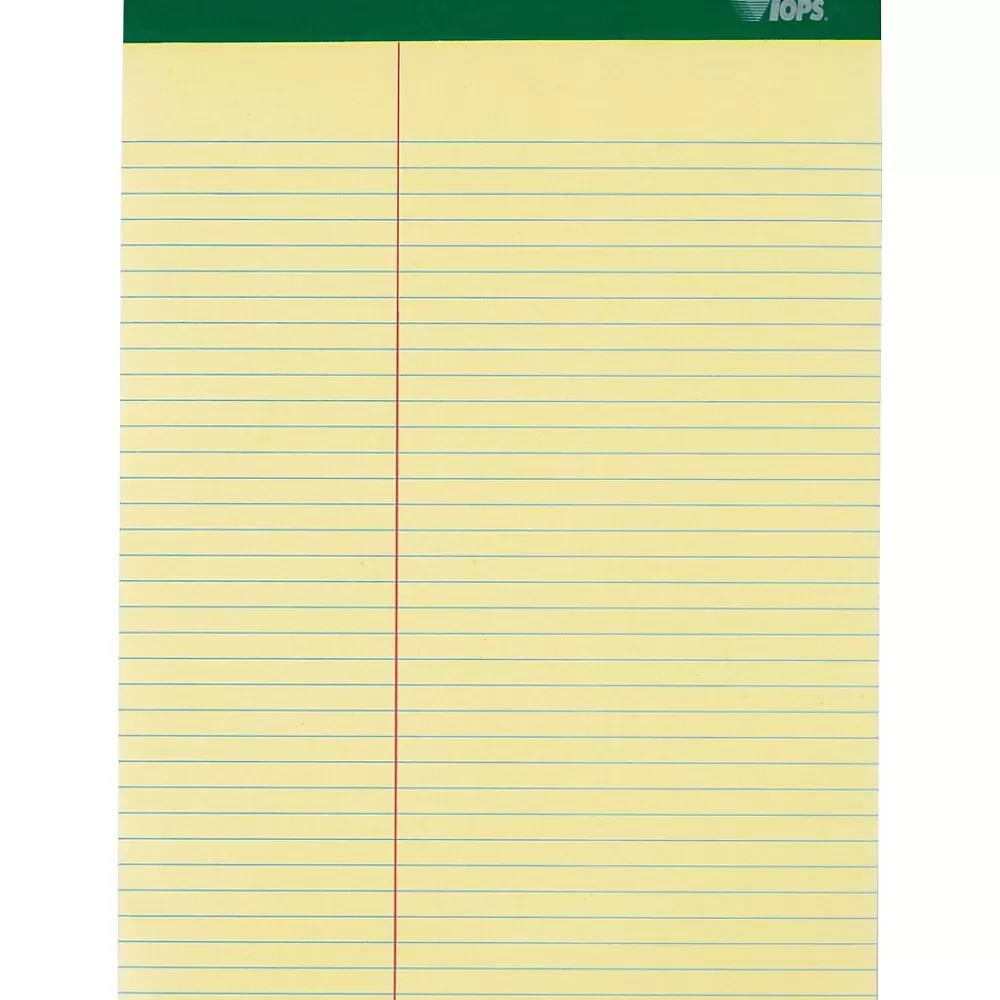TOPS Notepads<Double Docket Writing Tablets, 8-1/2" x 11-3/4", Law Ruled, Canary, 100 Sheets/Pad, 6 Pads/Pack (63396)