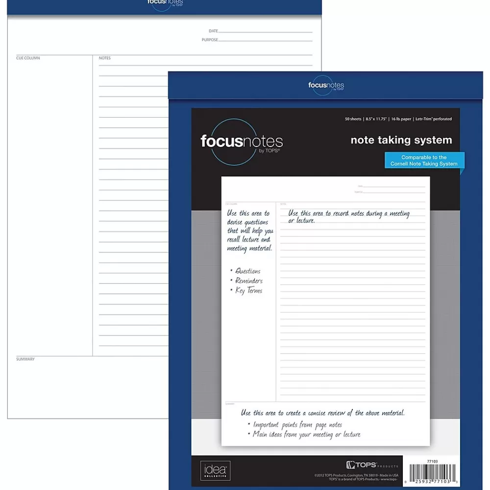 TOPS Notepads<FocusNotes Notepad, 8.5" x 11", White, 50 Sheets/Pad (77103)