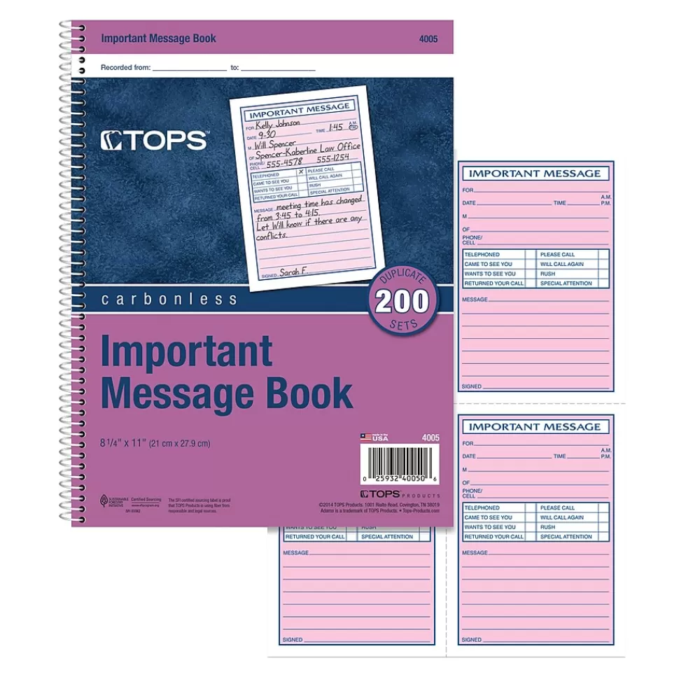 TOPS Notepads<Important Message 2-Part Ruled Book, 11" x 8.25", White/Canary, 50 Sheets/Pad (4005)
