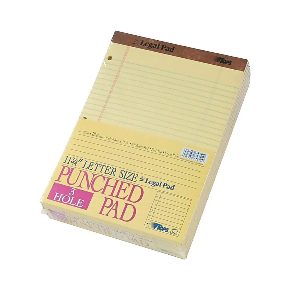 TOPS Notepads<Legal Notepad, 8.5" x 11.75", Wide Ruled, Canary Yellow, 50 Sheets/Pad, 12 Pads/Pack (TOP 75351)