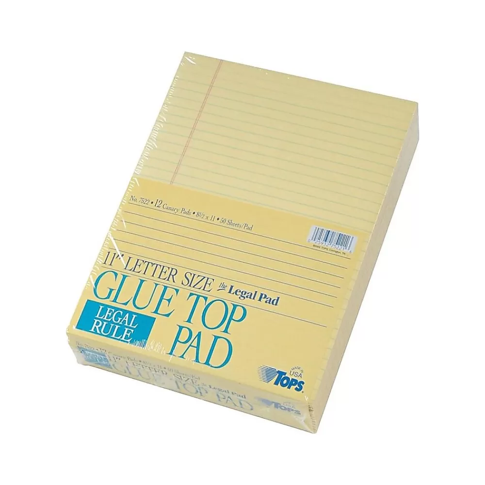 TOPS Notepads<Legal Notepads, 8.5" x 11", Wide, Canary, 50 Sheets/Pad, 12 Pads/Pack (TOP 7522)