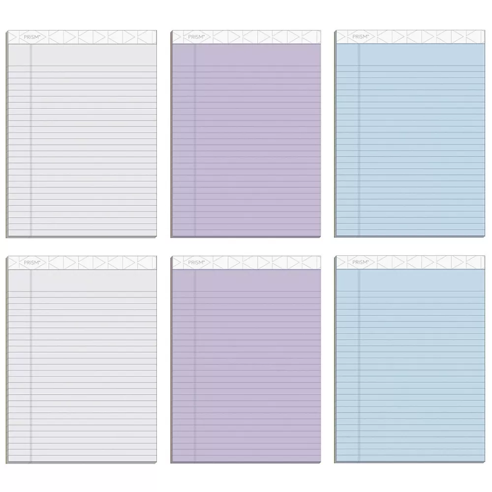 TOPS Notepads<Prism Notepad, 8.5" x 11.75", Wide Ruled, Assorted, 50 Sheets/Pad, 6 Pads/Pack (TOP63116)