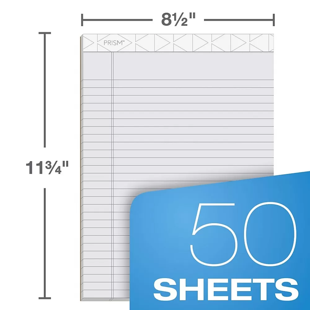 TOPS Notepads<Prism Notepad, 8.5" x 11.75", Wide Ruled, Assorted, 50 Sheets/Pad, 6 Pads/Pack (TOP63116)