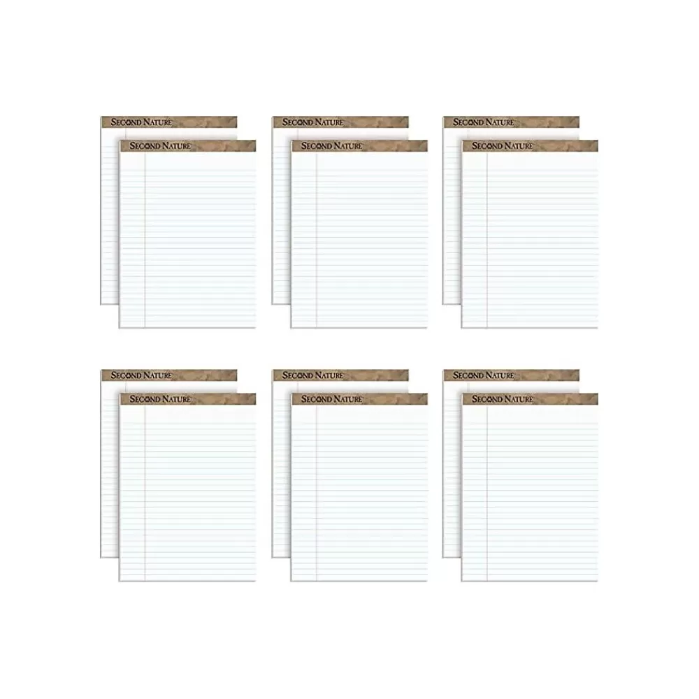 TOPS Notepads<Second Nature Notepad, 8.5" x 11.75", Wide Ruled, White, 50 Sheets/Pad, Dozen (74880)