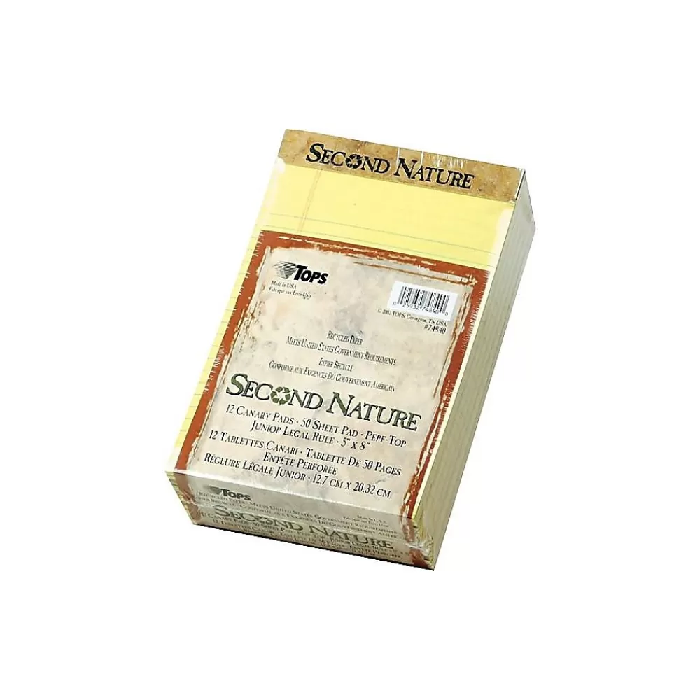 TOPS Notepads<Second Nature Notepads, 5" x 8", Narrow, Canary, 50 Sheets/Pad, 12 Pads/Pack (TOP 74840)