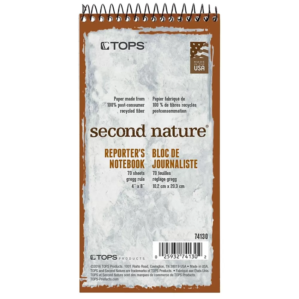 TOPS Notepads<Second Nature Reporter's Notebook, 4" x 8", Gregg Ruled, Assorted Colors, 70 Sheets/Pad (74130)