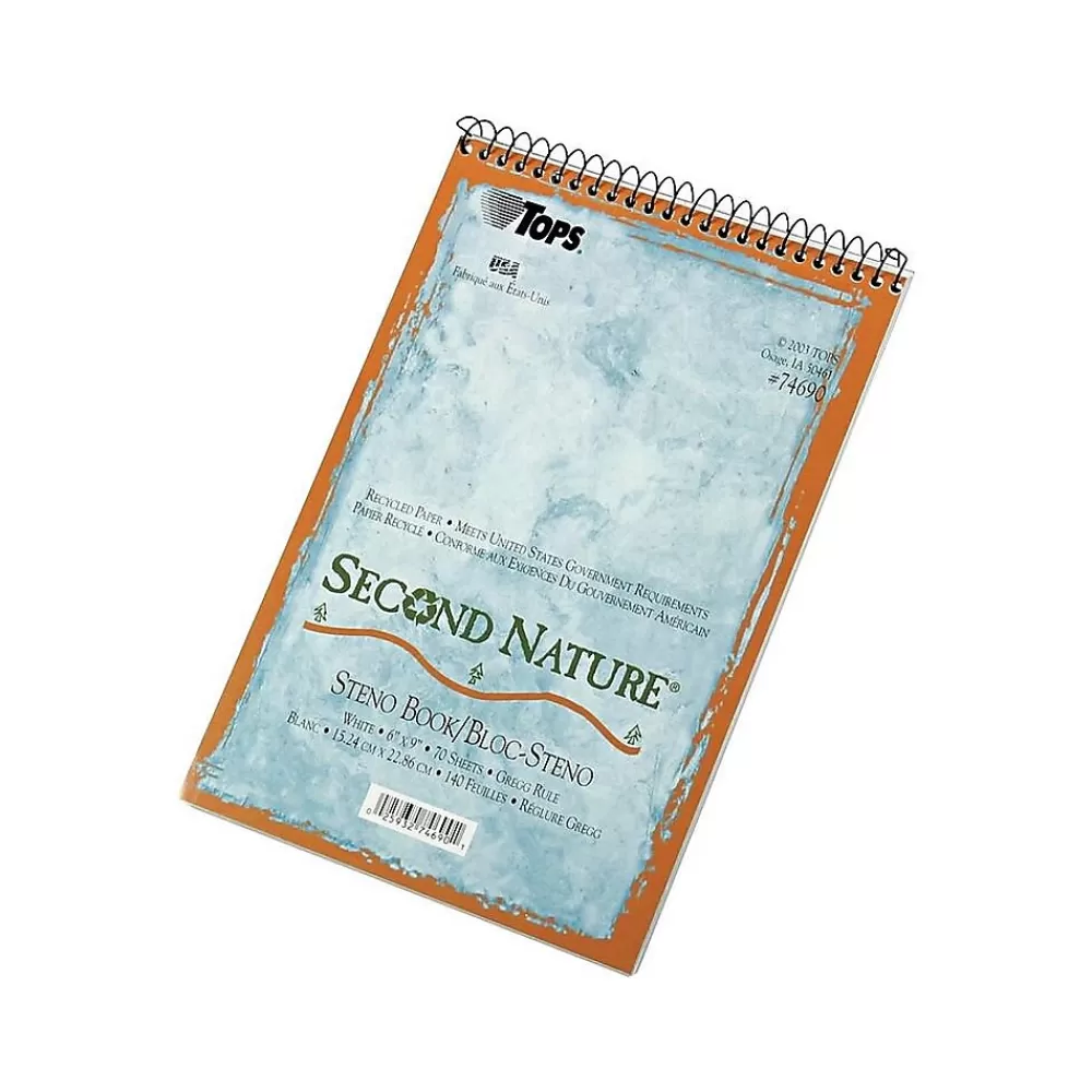 TOPS Notepads<Second Nature Steno Pad, 6" x 9", Gregg Ruled, White, 70 Sheets/Pad (TOP 74690)
