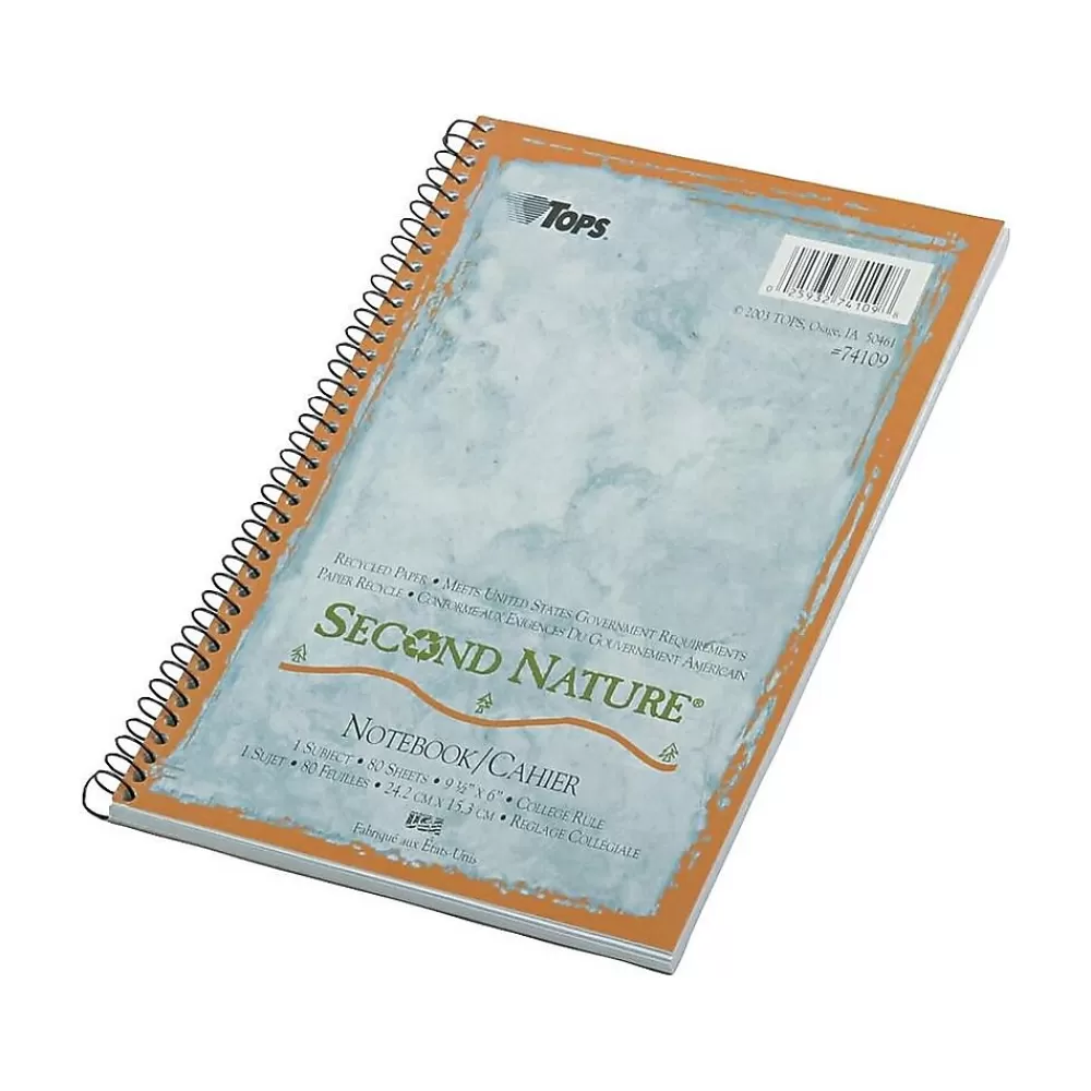 TOPS Subject Notebooks<Second Nature 1-Subject Notebooks, 6" x 9.5", College Ruled, 80 Sheets, Blue (74109)