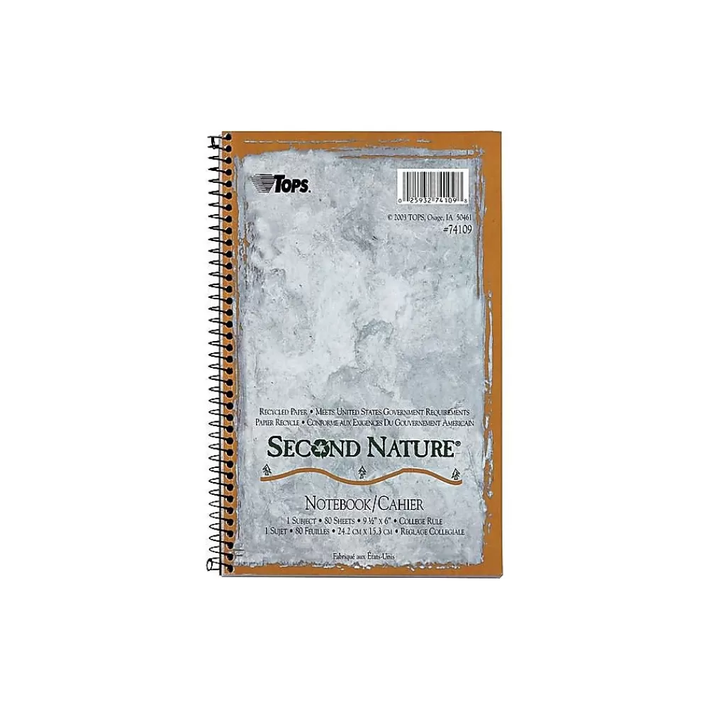 TOPS Subject Notebooks<Second Nature 1-Subject Notebooks, 6" x 9.5", College Ruled, 80 Sheets, Blue (74109)