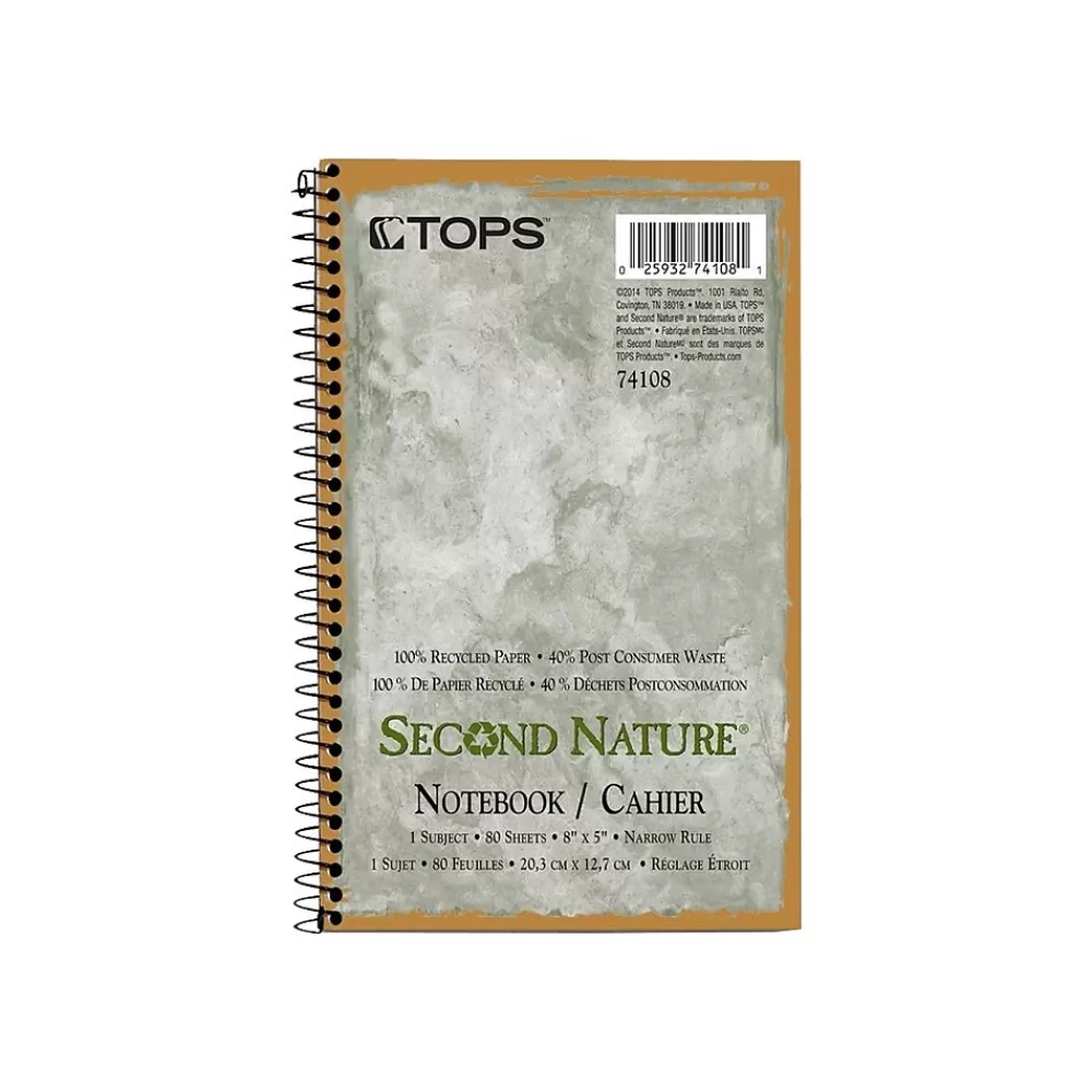 TOPS Subject Notebooks<Second Nature 1-Subject Notebooks, 5" x 8", Narrow Ruled, 80 Sheets, Green (74108)