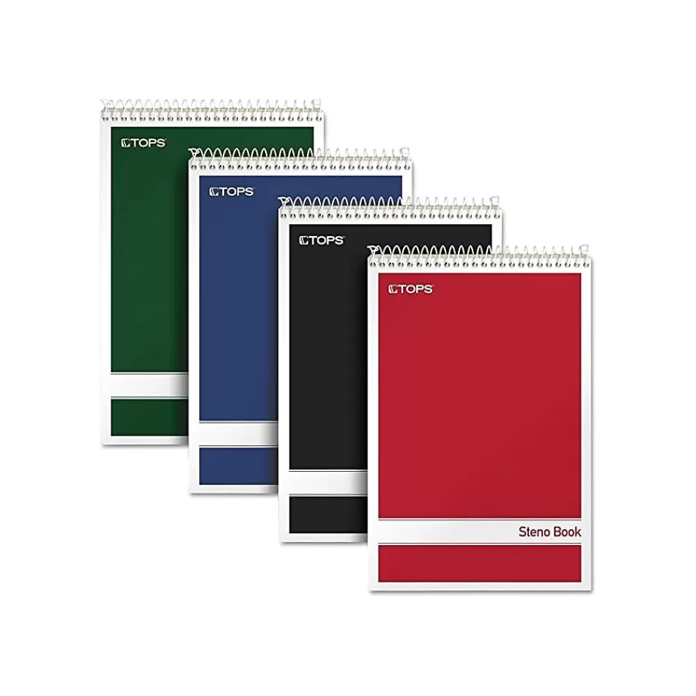 TOPS Notepads<Steno Book, 6" x 9", Gregg Ruled, 80 Sheets, Assorted Colors, 4/Pack (80221)