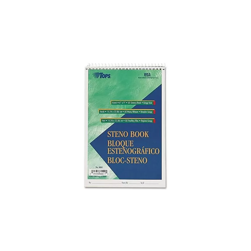TOPS Notepads<Steno Pad, 6" x 9", Gregg Ruled, Green tint, 60 Sheets/Pad (TOP 8001)