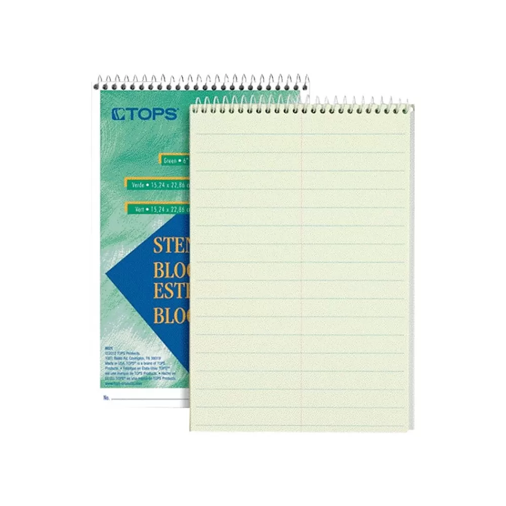 TOPS Notepads<Steno Pad, 6" x 9", Gregg Ruled, Green tint, 60 Sheets/Pad (TOP 8001)