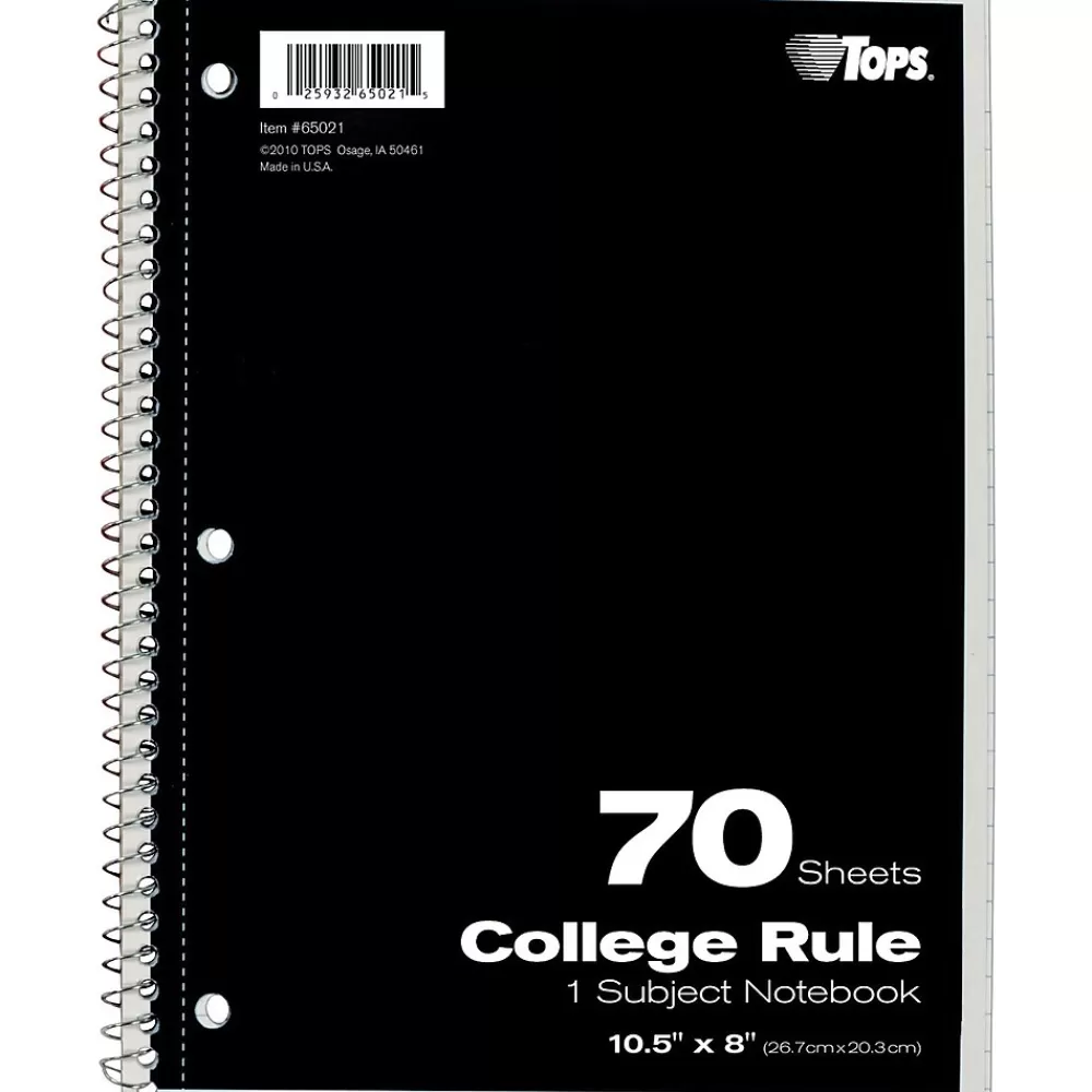 TOPS Subject Notebooks<1-Subject Notebook, 8" x 10.5", College Ruled, 70 Sheets, Assorted Colors (TOP 65021)